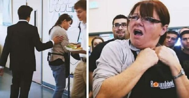Školní kuchařku někdo poklepe na rameni – otočí se a vidí překvapení, které pro ni připravili žáci